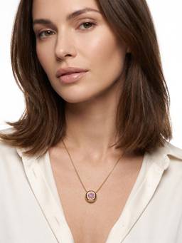 Carlton London - Gold Plated Pink Solitaire Studded Round Pendant and Snake Chain