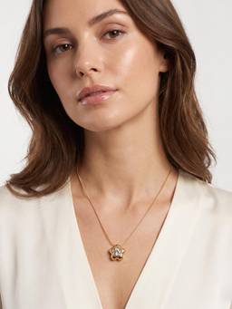 Carlton London - Gold Plated Elegant Floral Solitaire Studded Pendant and Snake Chain