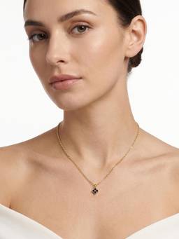 Carlton London - Gold Plated Petite Four-Clover Pendant with Sapphire Blue and Cable Chain