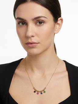 Carlton London - Gold Plated Multicolor Cz Studded Floral Charm Necklace