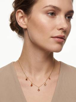 Carlton London - Gold Plated Contemporary Dangling Baguette Solitaire Charm Necklace