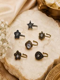 Accessher - Assorted Clip-On Nose Ring Set Floral Star and Paisley (Pack of 6)