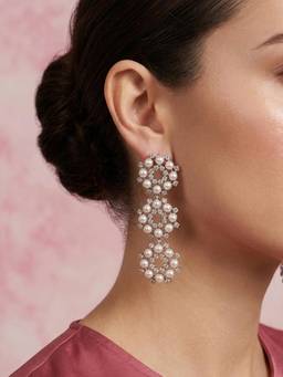 Peach Tassels - Pearl Earrings with Stone