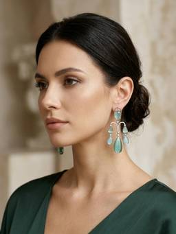 Peach Tassels - Mint Green Teardrop Chandelier Earrings