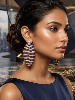 Peach Tassels - Ruby Crystal Oval Dangle Earrings
