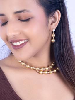 Peach Tassels - Stylish Golden Beads Necklace