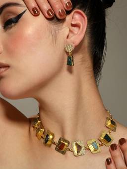 VENI - Brass Gold-Plated Necklace with Earrings