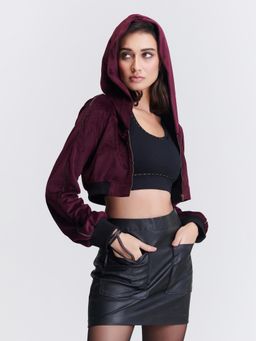 S&N by Shantnu Nikhil - Cropped Velvet Burgundy Crop Jacket