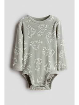 H&M - Girls Green Printed Cotton Bodysuit