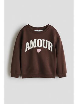 H&M - Girls Brown Motif-Detail Brushed-Inside Sweatshirt