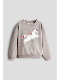 H&M - Girls Beige Motif-Detail Brushed-Inside Sweatshirt