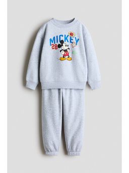 H&M - Boys Grey 2-Piece Printed Sweatshirt with Joggers