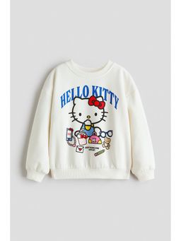 H&M - Girls White Printed Brushed-Inside Sweatshirt