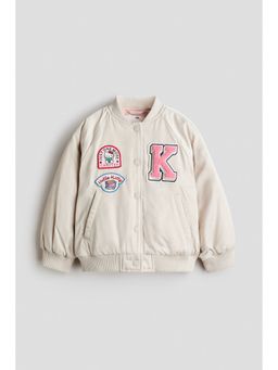 H&M - Girls Beige Padded Patch-Detail Baseball Jacket