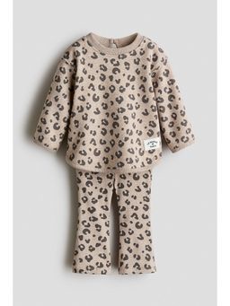 H&M - Girls Beige 2-Piece Printed Sweatshirt and Pant