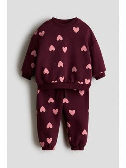 H&M - Girls Maroon 2-Piece Printed Sweatshirt and Joggers