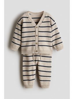 H&M - Boys Beige 2-Piece Cotton-Knit Cardigan and Trouser