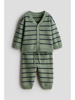 H&M - Boys Green 2-Piece Cotton-Knit Cardigan and Trouser