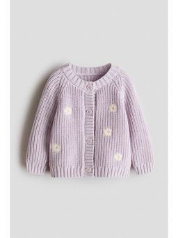H&M - Girls Purple Embroidery-Detail Cotton Cardigan