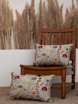 BELIHODE - Evergreen Whispering Meadows Embroidered Cushion Cover (Pack of 2) (12x18 inches)