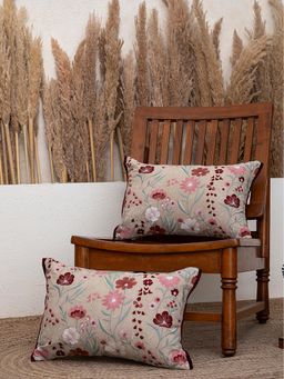 BELIHODE - Bordeaux Whispering Meadows Embroidered Cushion Cover (Pack of 2) (12x18 inches)