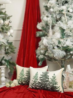 BELIHODE - Highland Trees Embroidered Cushion Cover (Pack of 2) (12x18 inches)
