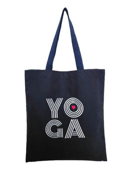 Maatir - Navy Yoga Embroidered Canvas Tote Bag for Women Free Size