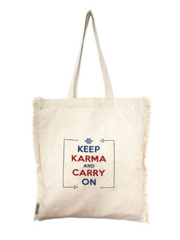 Maatir - India Karma Slogan Embroidered Fringe Canvas Tote Bag for Women Free Size