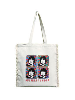 Maatir - Pop Art Print Amitabh Bachchan Fringe Canvas Tote Bag for Women Free Size