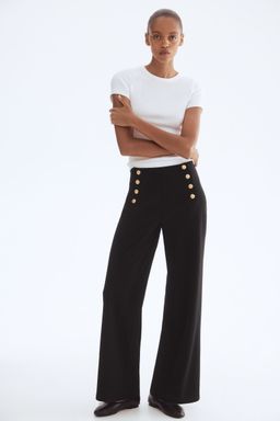 H&M - Women Black Button-Front Trousers