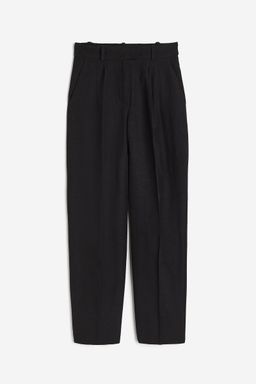 H&M - Women Black Tape Linen-Blend Trousers