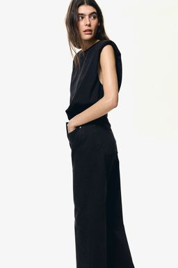 H&M - Women Black Wide High Cropped Jeans
