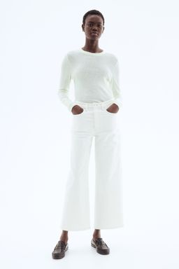 H&M - Women White Wide High Cropped Jeans