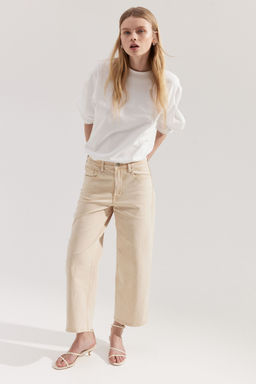 H&M - Women Beige Wide High Cropped Jeans