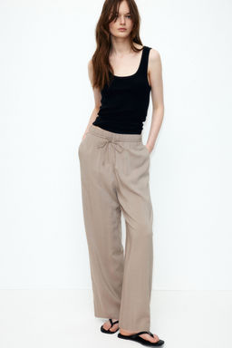 H&M - Women Beige Wide Pull-On Trousers