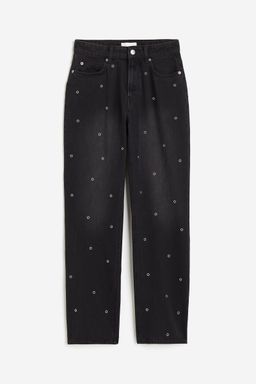 H&M - Women Black Eyelet-Detail Straight Jeans