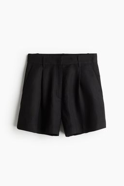 H&M - Women Black Linen-Blend Shorts