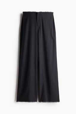 H&M - Women Grey Frayed-Edge Linen-Blend Trousers