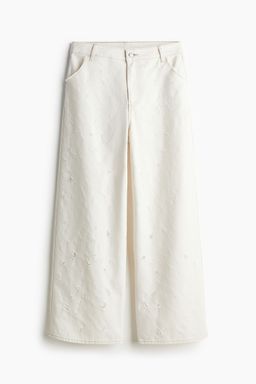 H&M - Women White Frayed-Edge Twill Trousers