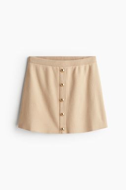 H&M - Women Beige Button-Front Fine-Knit Skirt