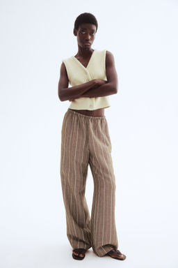 H&M - Women Beige Straight Linen-Blend Trousers