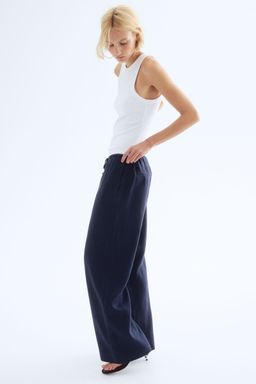 H&M - Women Blue Linen Drawstring Trousers