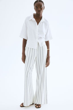 H&M - Women White Wide Linen-Blend Trousers