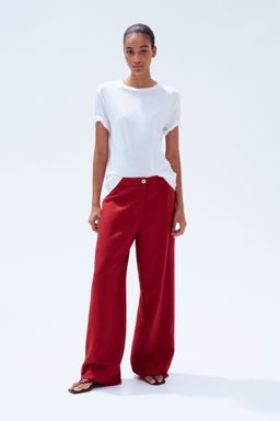 H&M - Women Red Linen-Blend Trousers