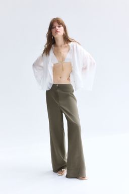 H&M - Women Green Linen-Blend Trousers