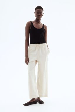 H&M - Women Beige Cropped Linen-Blend Trousers