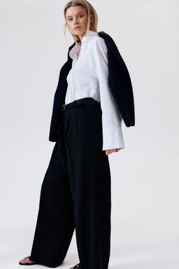 H&M - Women Blue Wide Linen-Blend Trousers