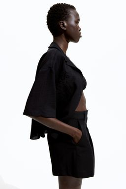 H&M - Women Black Linen-Blend Shorts