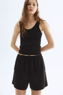 H&M - Women Black Linen-Blend Shorts