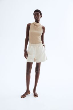 H&M - Women Beige Linen-Blend Shorts